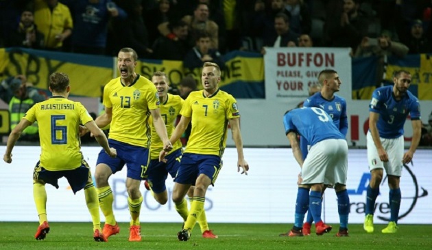 Italia thua Thụy Điển trong trận play-off tranh vé dự WC