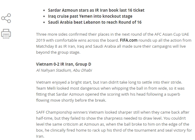 FIFA nhầm lẫn khi ngợi khen ĐT Việt Nam ở trận gặp Iran