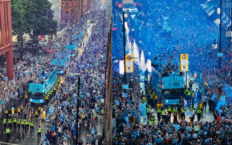 Man City diễu hành mừng vô địch trong biển xanh NHM