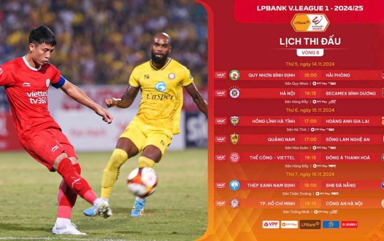 Vòng 8 V-League 2024/25: Kịch tính cuộc đua top đầu