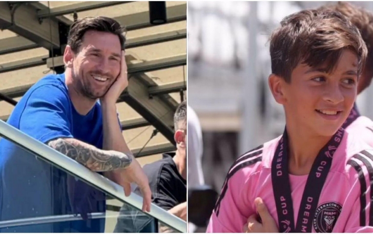 Messi cười 'toe toét' khi hai con trai lên ngôi vô địch