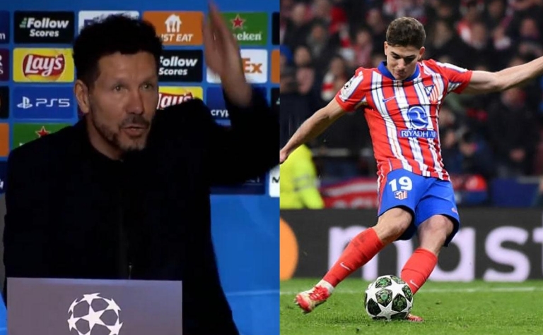 Diego Simeone bức xúc: 'Ai thấy Alvarez chạm bóng 2 lần giơ tay lên'