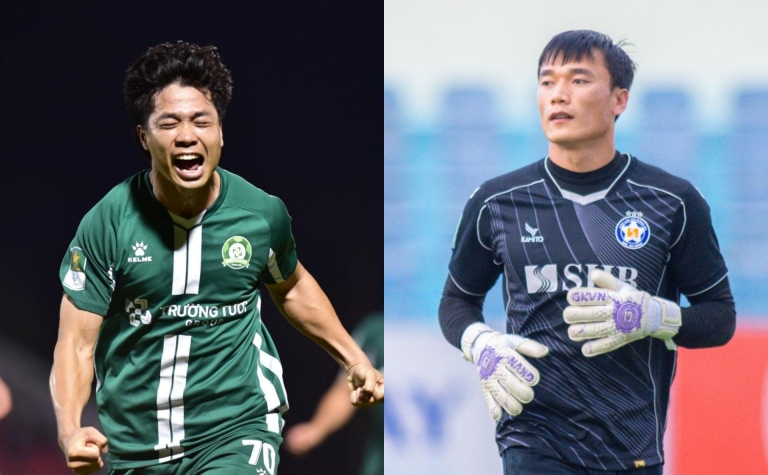 Công Phượng đấu thủ môn Bùi Tiến Dũng ở trận play-off