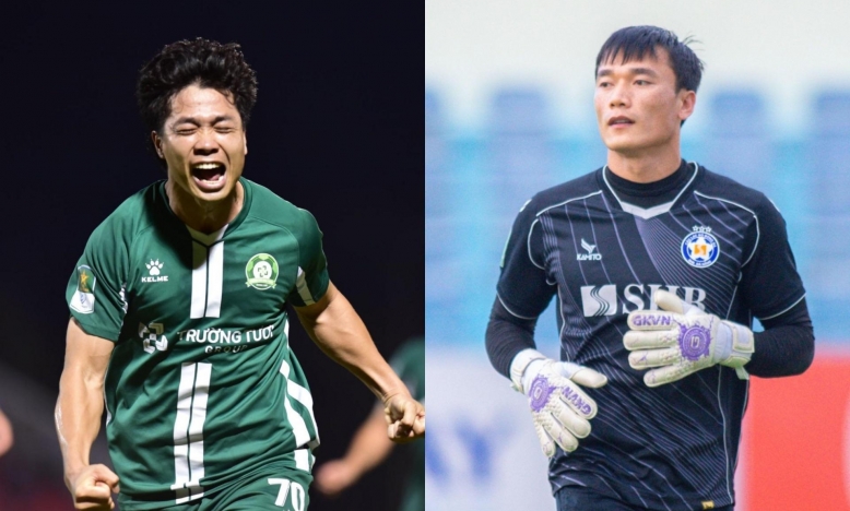 Công Phượng đấu thủ môn Bùi Tiến Dũng ở trận play-off