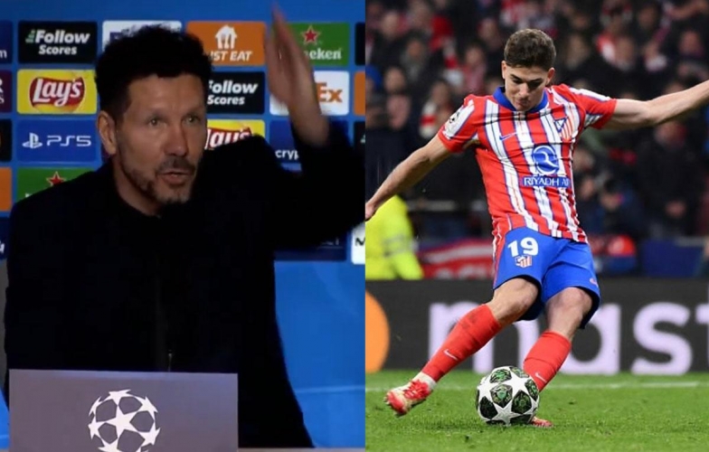 Diego Simeone bức xúc: 'Ai thấy Alvarez chạm bóng 2 lần giơ tay lên'