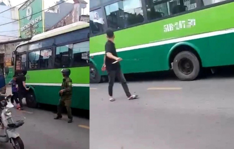 Tài xế xe tải cầm dao rượt đánh tài xế xe buýt giữa phố Sài Gòn sau va chạm giao thông
