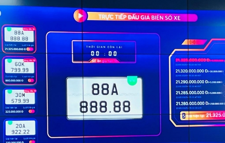 Chiều 22/5: Biển số siêu VIP 88A-888.88 của Vĩnh Phúc đã được chốt giá 'khủng'