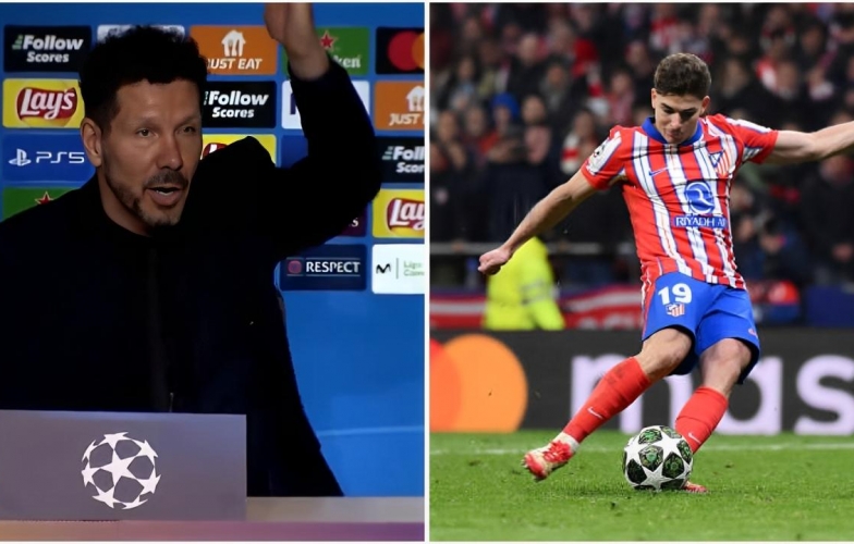 Diego Simeone bức xúc: 'Ai thấy Alvarez chạm bóng 2 lần giơ tay lên'