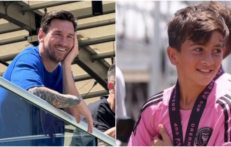 Messi cười 'toe toét' khi hai con trai lên ngôi vô địch