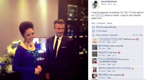 Beckham nói về Tóc Tiên trên Facebook