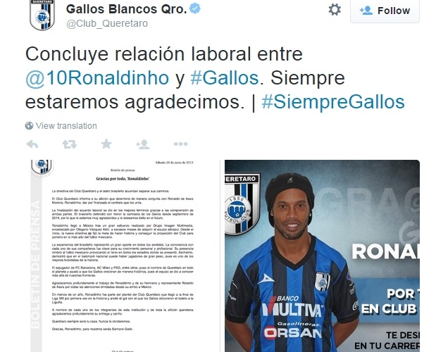 NÓNG: Ronaldinho bất ngờ tuyên bố ra đi