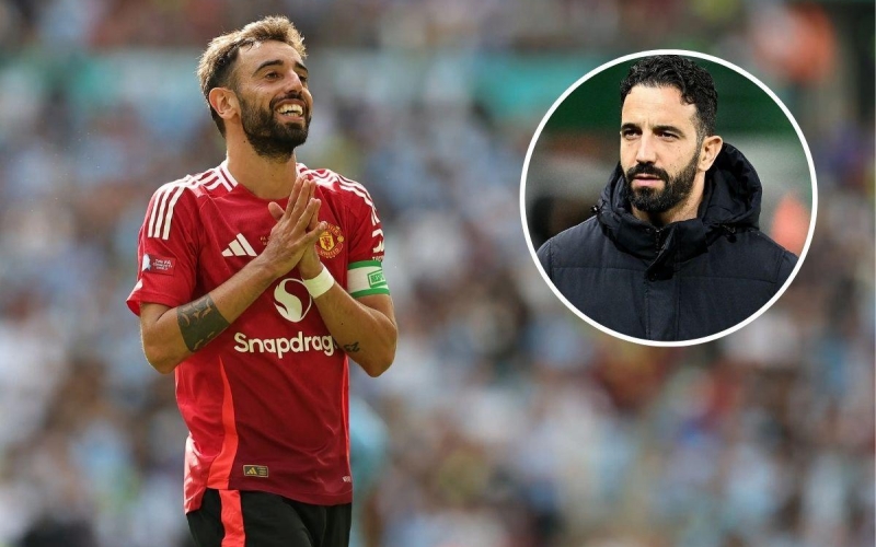 Bruno Fernandes vui mừng với HLV mới của MU