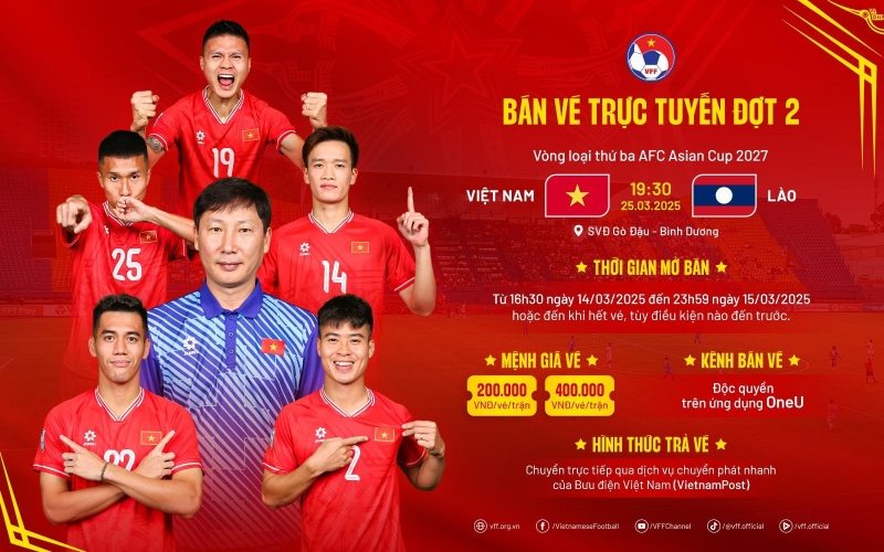 Mở bán tiếp vé xem 2 trận đấu của ĐT Việt Nam trên 'sân nhà mới'