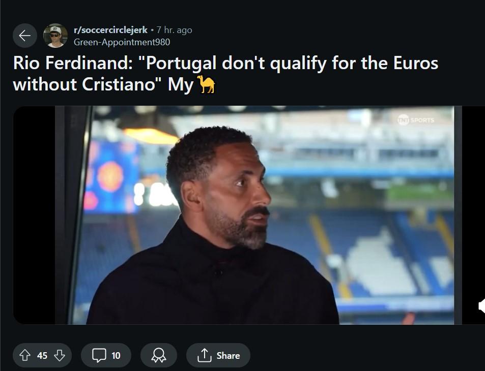 Rio Ferdinand: 'Bồ Đào Nha sẽ không đủ điều kiện dự Euro nếu không có Ronaldo' 479237