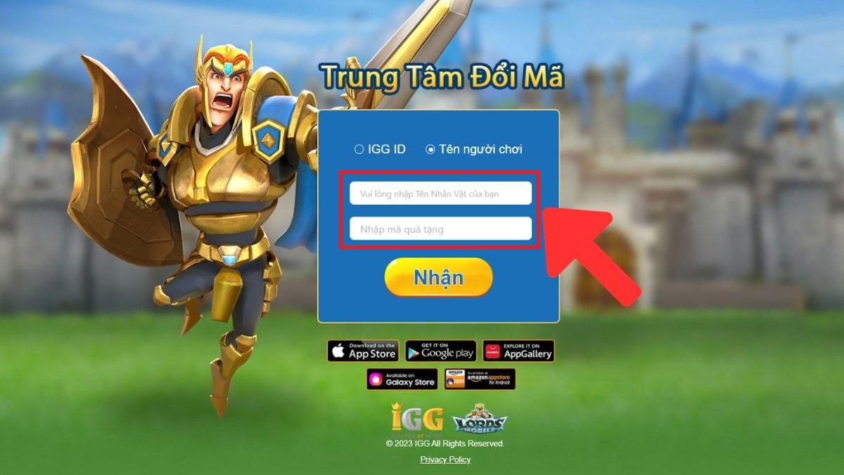 cách nhập code Lords Mobile theo tên game  bước 2
