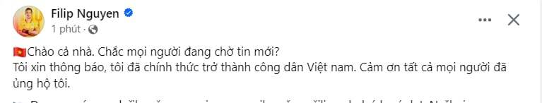 NÓNG: Filip Nguyễn chính thức có quốc tịch Việt Nam 368591