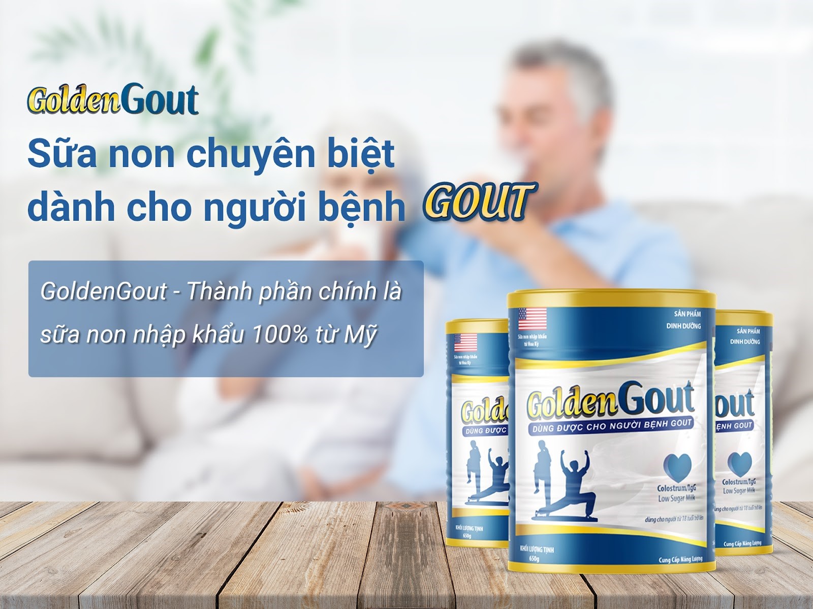 Công thức của GoldenGout sữa non gồm những thành phần chính nào?

