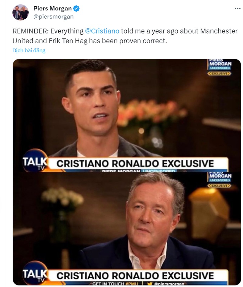 Nhà báo Piers Morgan lên tiếng vụ MU nổi loạn, Ronaldo đã đúng khi chỉ trích Ten Hag? 368368