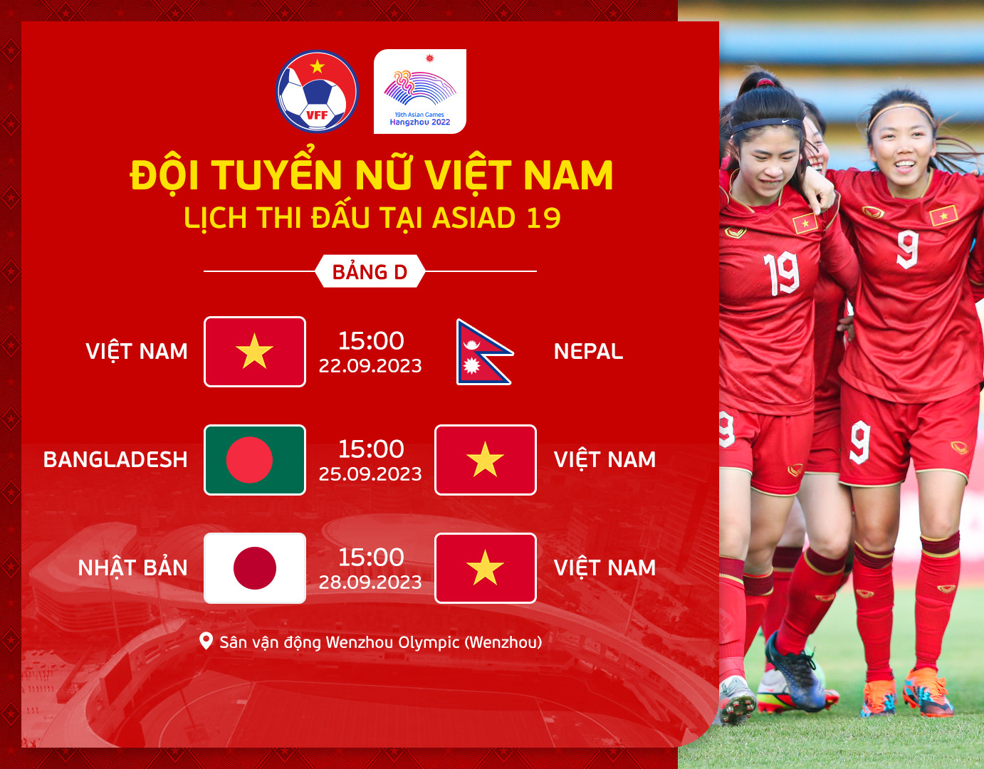 Lịch thi đấu bóng đá nữ ASIAD 2023 mới nhất 326259