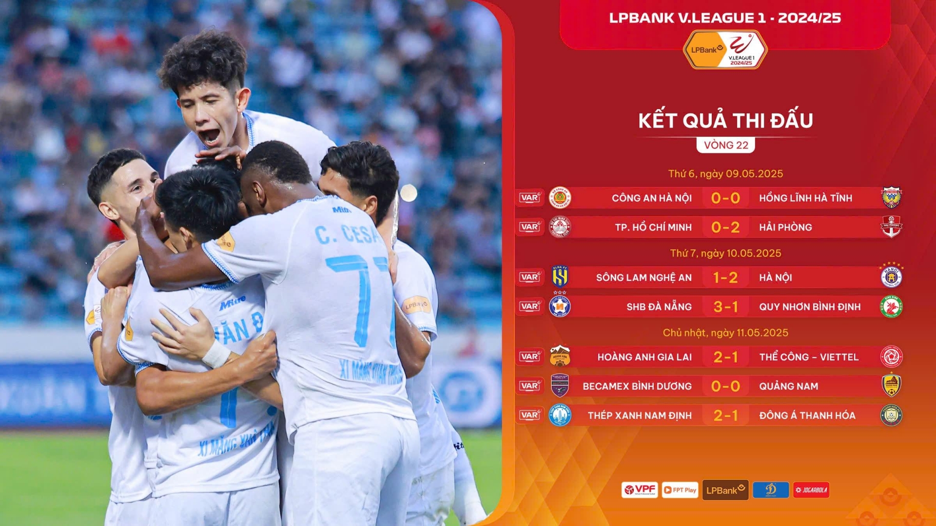Vòng 22 V-League: Căng thẳng ở 2 đầu bảng xếp hạng
