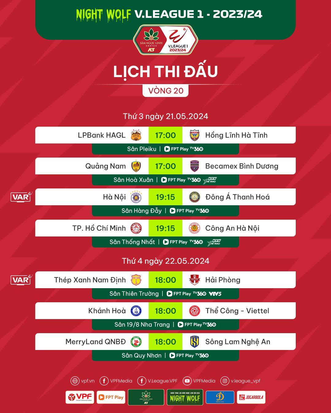 Lịch thi đấu vòng 20 V-League 2023/2024:  466005