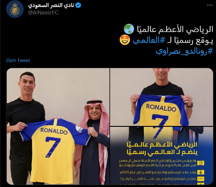 CHÍNH THỨC: Ronaldo cập bến Al Nassr, nhận mức lương kỷ lục