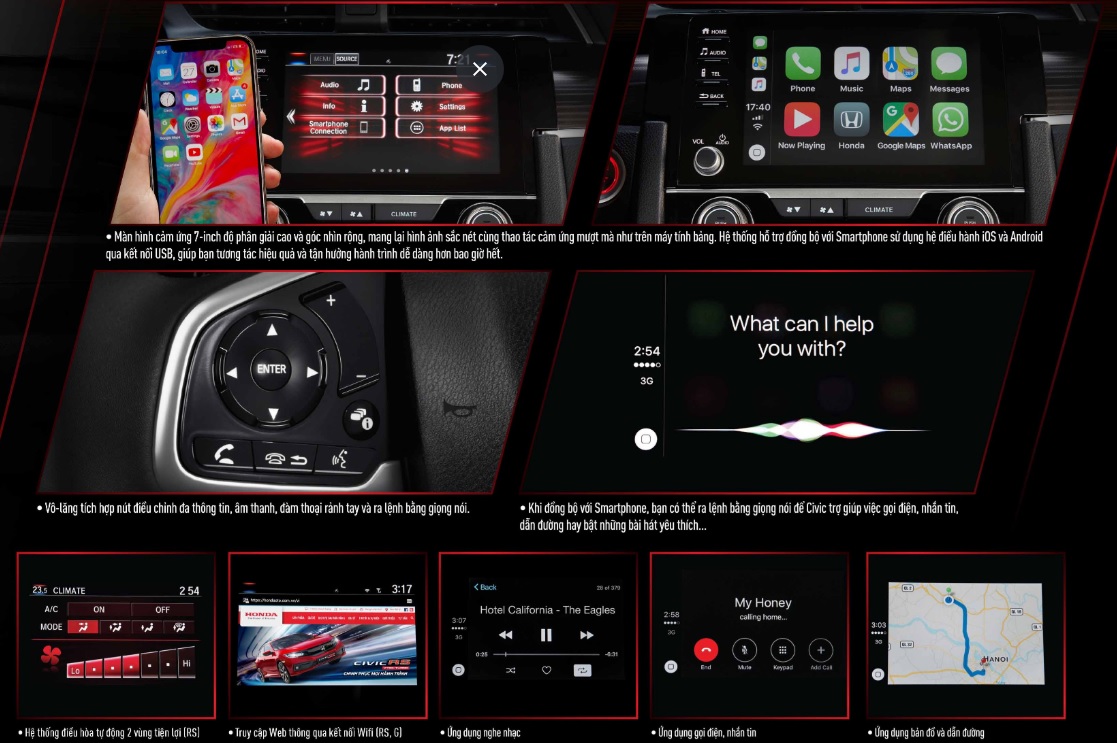 Hệ thống giải trí và tiện ích trên xe Honda Civic 2020