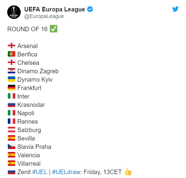 vòng 1/8 europa league, bốc thăm europa league, Europa LEague, Arsenal, Chelsea, Inter, 16 đội Europa League
