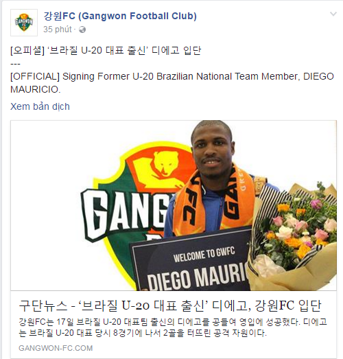 Gangwon FC,K-League,Xuân Trường,K-League Classic,Diego Mauricio
