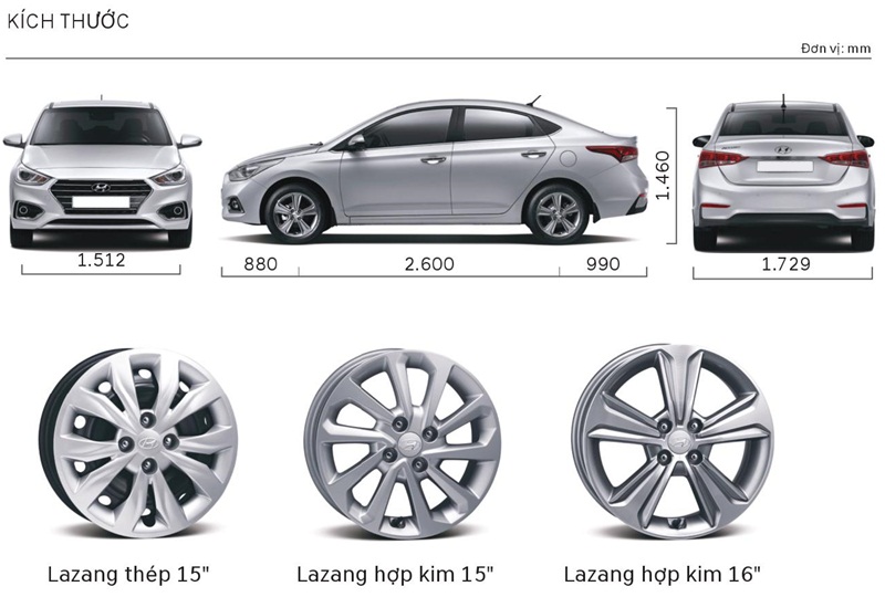 Kích thước tổng thể Hyundai Accent