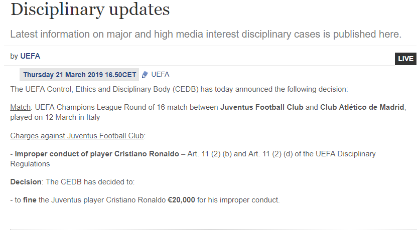 Ronaldo, CR7, cristiano Ronalo, ronaldo nhận án phạt, UEFA phạt ronaldo, ronaldo bị UEFA phạt, Champions league, ronaldo ăn mừng