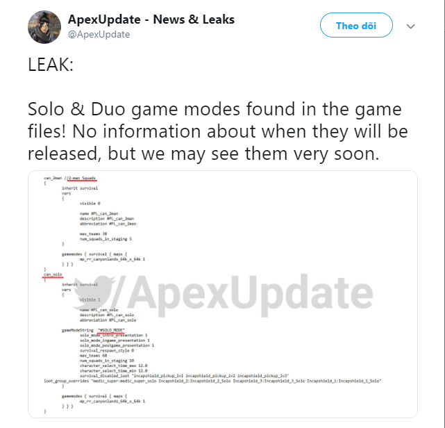 Thông tin leak từ Twitter Apex Update