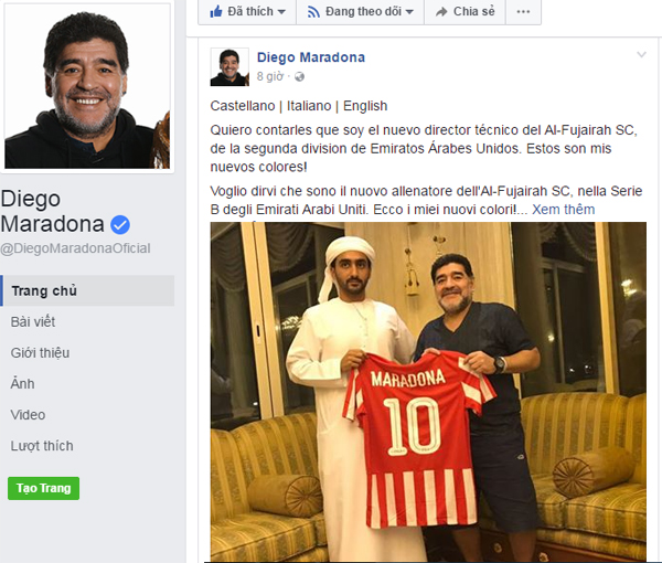 Diego Maradona xác nhận có công việc mới tại UAE