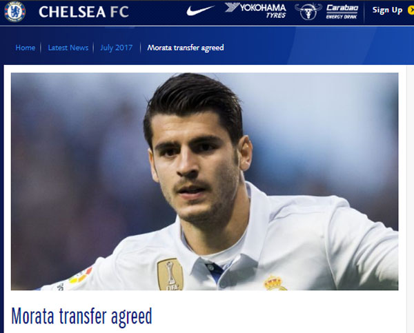 Trang chủ Chelsea thông báo thương vụ Morata