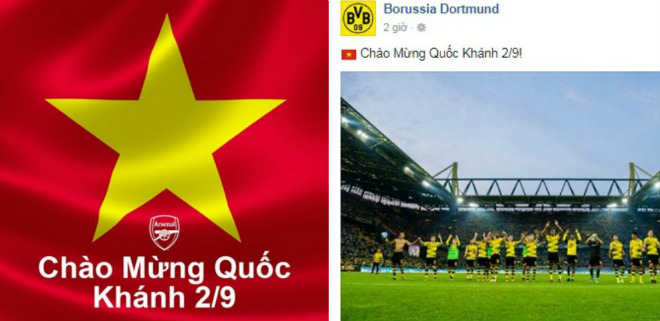 Arsenal và Dortmud đưa tin chào mừng ngày Quốc Khánh Việt Nam