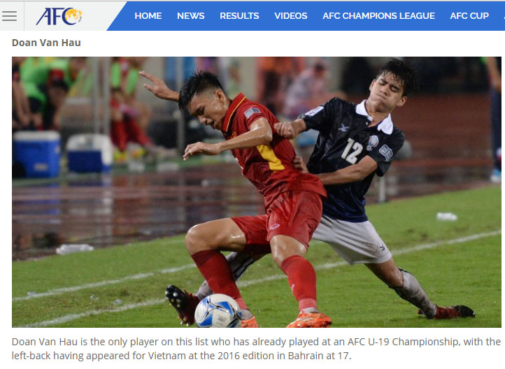 AFC đánh giá cao Văn Hậu tại vòng loại U19 châu Á 2018