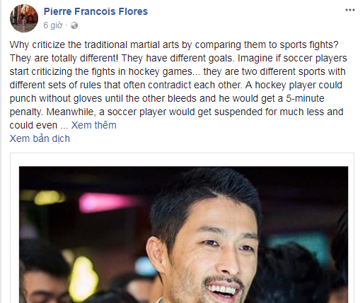 Võ sư Floes lên tiếng trên trang facebook cá nhân