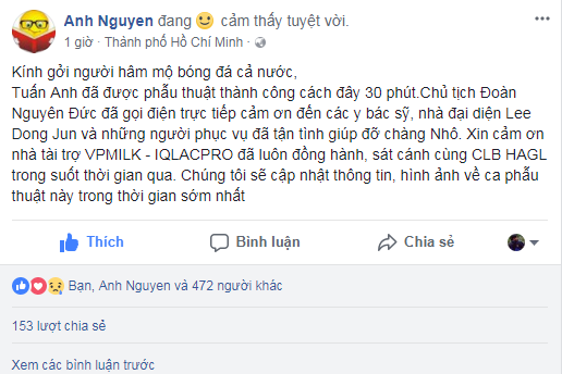bóng đá Việt Nam, V-League, tin tức V-League, Tuấn Anh, HAGL, Tuấn Anh chấn thương