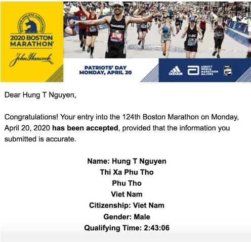 Boston marathon, Nguyễn Tiến Hùng, Đinh Huỳnh Linh, 