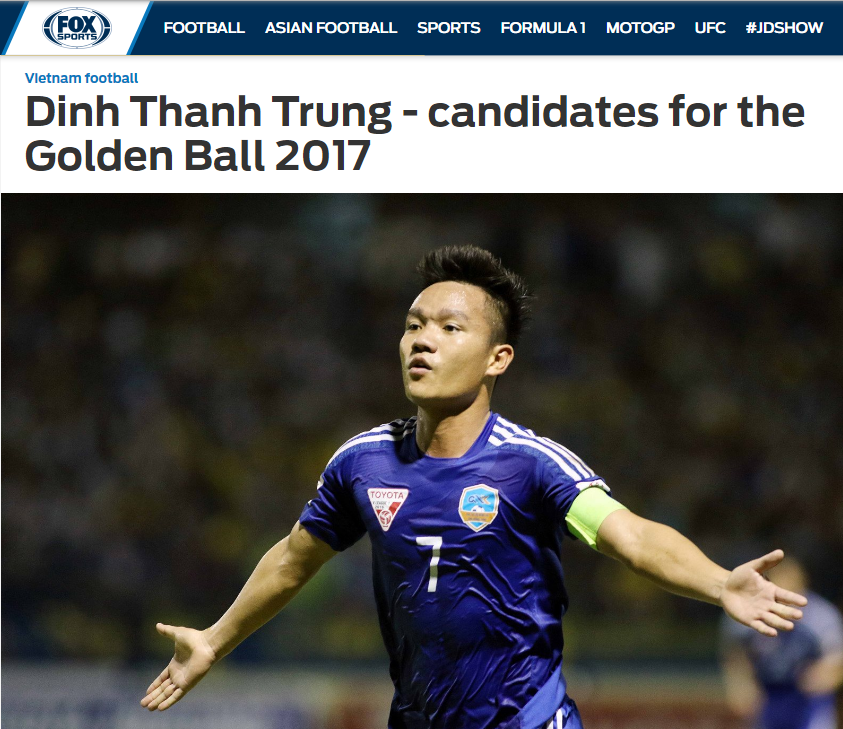 Đinh Thanh Trung, QBV 2017, Fox Sports Asia, bóng đá Việt Nam, Văn Quyết