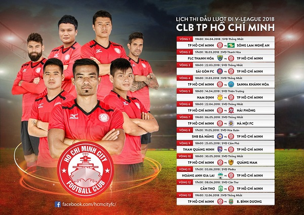 Công Vinh, HLV Miura, V.League 2018, CLB TP.HCM, Lịch thi đấu CLB TP.HCM 2018