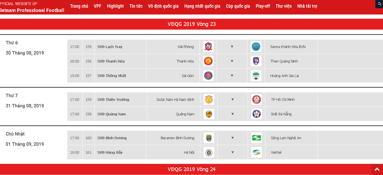 V-League fixtures round 23