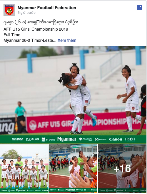 U15 nữ Myanmar vs Timor Leste, Giải vô địch U15 nữ Đông Nam Á