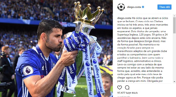 Bức tâm thư của Diego Costa trên Instagram