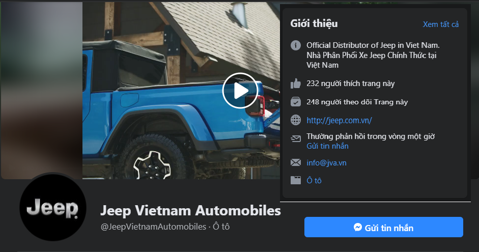 Trang facebook của Jeep Vietnam Automobiles (JVA)