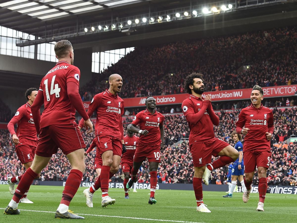Liverpool vs Chelsea, Liverpool 2-0 Chelsea, kết quả vòng 34 ngoại hạng anh, bảng xếp hạng vòng 34, Salah ăn mừng