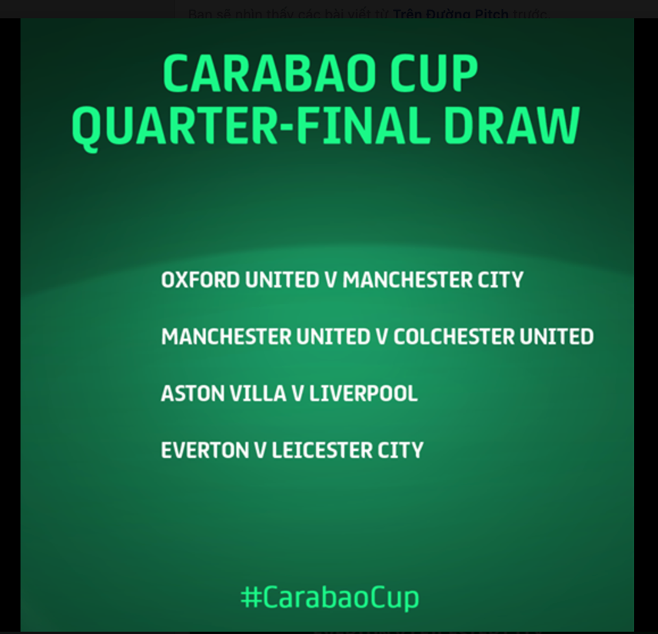 Cúp Liên đoàn Anh, Carabao Cup, kết quả bốc thăm Carabao cup, lịch thi đấu cúp liên đoàn Anh, tứ kết cúp Liên đoàn Anh, tứ kết Carabao cup, MU, Man City, Liverpool