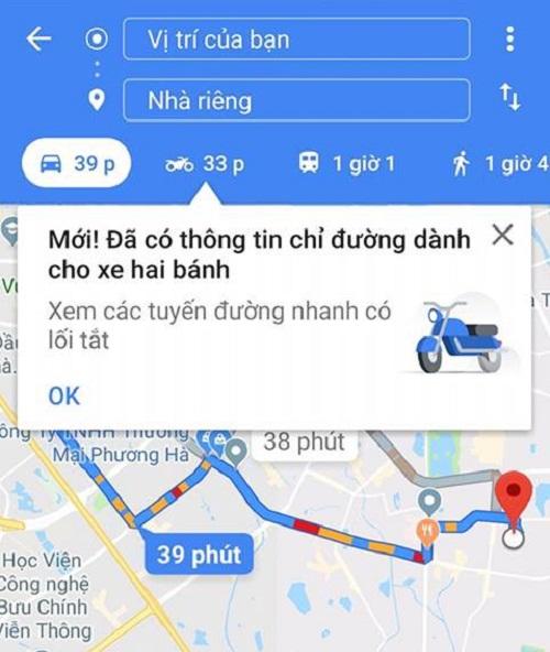 Google Maps có thêm chế độ dẫn đường cho xe máy Việt