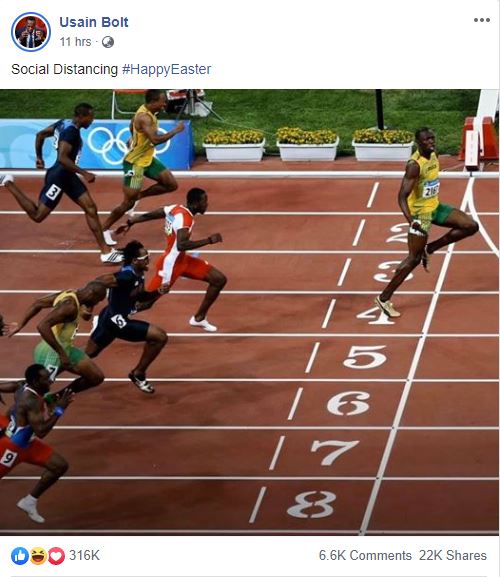Usain Bolt, điền kinh, giãn cách xã hội