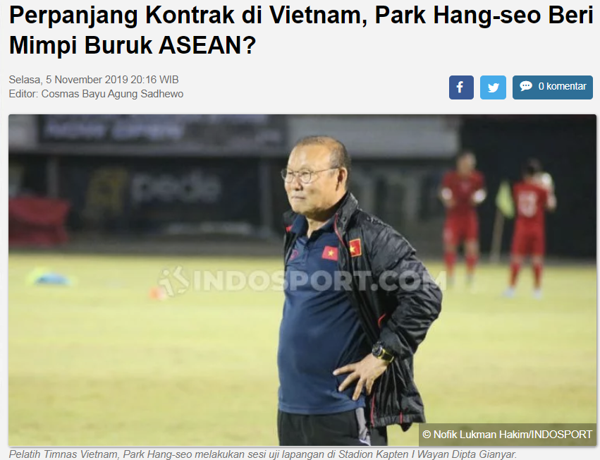 HLV Park Hang Seo, VFF, Vòng loại World Cup 2022, Báo Indo, HLV Park Hang Seo gia hạn hợp đồng